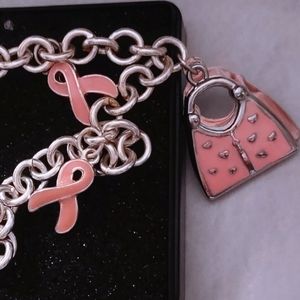 Pink Purse & Awareness Ribbon Charm Bracelet